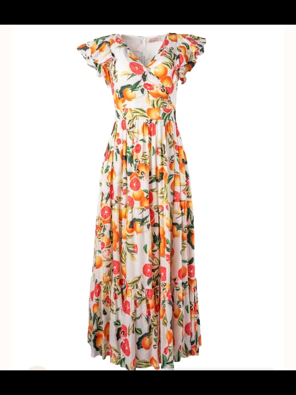 Ivy City Co White Maxi Dress with Orange & Pink Citrus Print